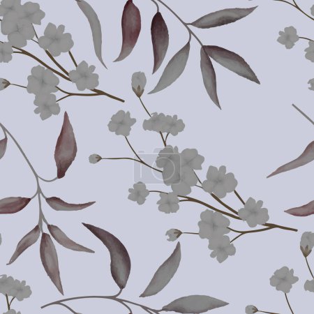 Téléchargez les illustrations : Belle aquarelle feuilles séchées motif floral sans couture - en licence libre de droit