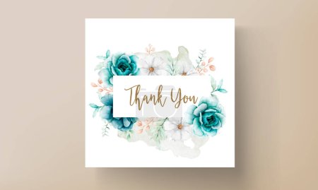 Illustration for Elegant watercolor invitation card with tosca flower and leaves - Royalty Free Image