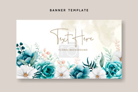 Téléchargez les illustrations : Élégante aquarelle carte de fond floral avec fleur de tosca et feuilles - en licence libre de droit