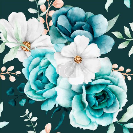 Ilustración de Elegante acuarela tosca patrón floral sin costuras - Imagen libre de derechos
