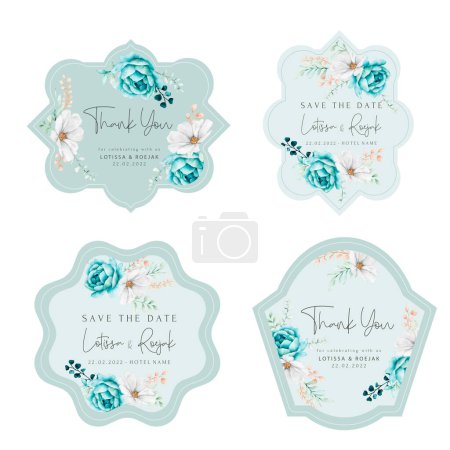 Ilustración de Colección de hermosas etiquetas de boda floral acuarela - Imagen libre de derechos