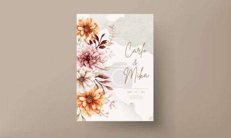 Ilustración de Hermosa plantilla de tarjeta de invitación de boda floral otoño - Imagen libre de derechos