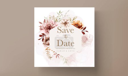 Téléchargez les illustrations : Beau modèle de carte d'invitation de mariage floral automne - en licence libre de droit