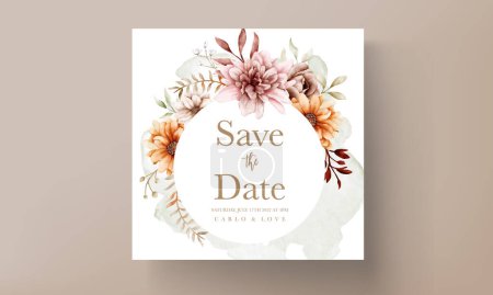 Ilustración de Hermosa plantilla de tarjeta de invitación de boda floral otoño - Imagen libre de derechos