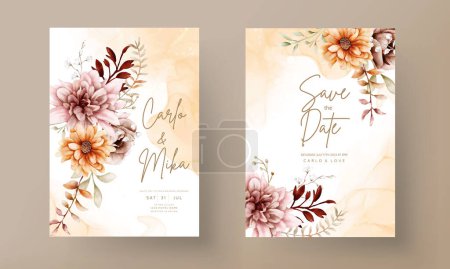Ilustración de Acuarela otoño flor y hojas boda invitación plantilla - Imagen libre de derechos
