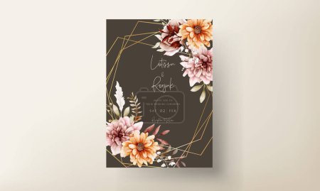 Ilustración de Acuarela otoño flor y hojas boda invitación plantilla - Imagen libre de derechos