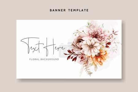 Illustration for Watercolor autumn flower and leaves floral background template - Royalty Free Image