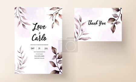 Téléchargez les illustrations : Aquarelle invitation de mariage avec de belles feuilles brunes - en licence libre de droit