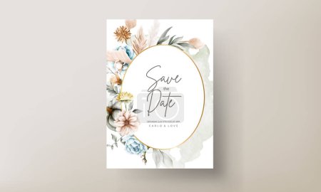 Téléchargez les illustrations : Set of elegant wedding invitation card hand drawn watercolor flowers and pumpkin - en licence libre de droit
