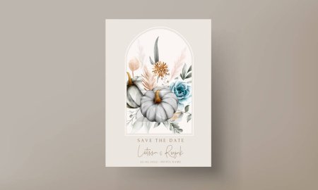 Ilustración de Set of elegant wedding invitation card hand drawn watercolor flowers and pumpkin - Imagen libre de derechos