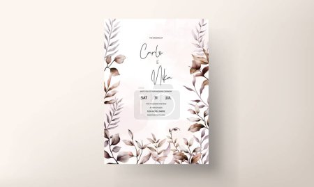 Téléchargez les illustrations : Elegant hand drawn watercolor leaves wedding invitation template - en licence libre de droit