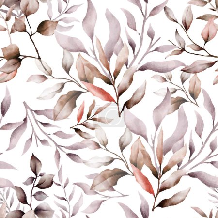 Téléchargez les illustrations : Seamless pattern with hand drawn watercolor brown leaves - en licence libre de droit
