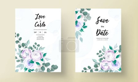 Illustration for Beautiful roses flower watercolor wedding invitation - Royalty Free Image
