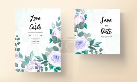 Illustration for Beautiful roses flower watercolor wedding invitation - Royalty Free Image