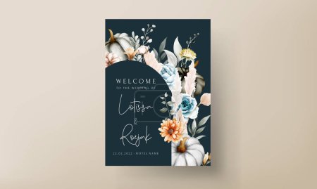 Illustration for Vintage wedding invitation with beautiful flower and pumpkin - Royalty Free Image