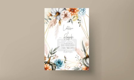Téléchargez les illustrations : Vintage wedding invitation with beautiful flower and pumpkin - en licence libre de droit