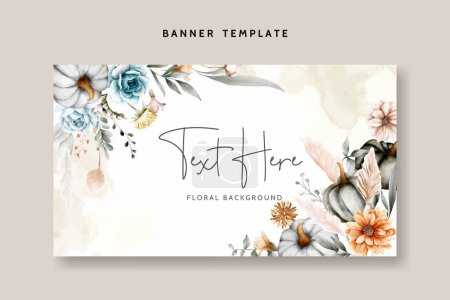 Illustration for Beautiful flower and pumpkin watercolor floral background - Royalty Free Image