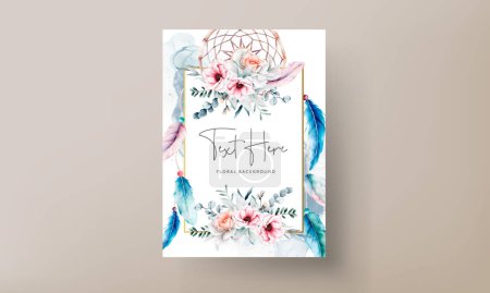 Illustration for Beautiful flower and dreamcatcher invitation card template - Royalty Free Image