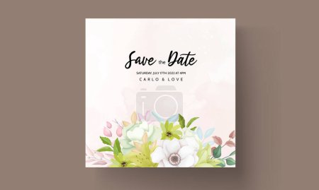 Ilustración de Hermosa flor y hojas corona boda invitación tarjeta - Imagen libre de derechos