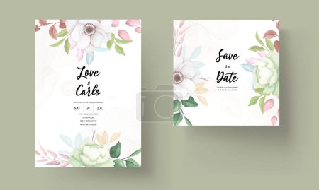 Ilustración de Hermosa flor y hojas corona boda invitación tarjeta - Imagen libre de derechos
