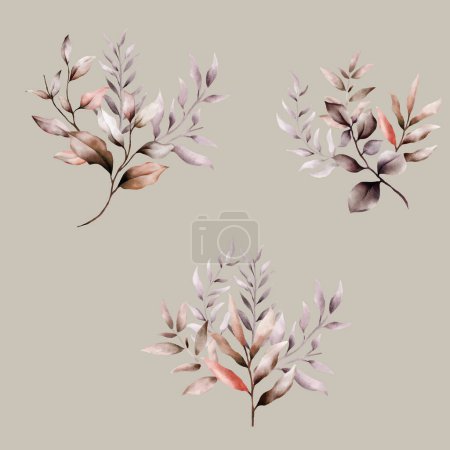 Illustration for Elegant watercolor brown leaves bouquet - Royalty Free Image