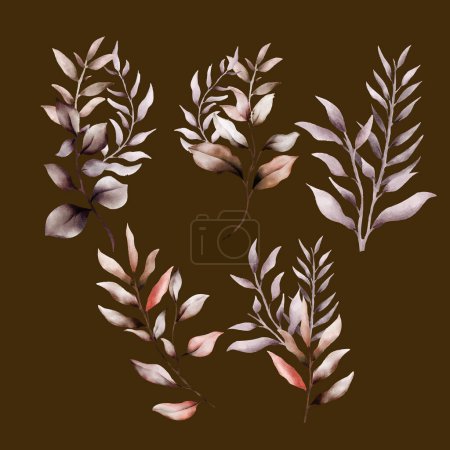 Téléchargez les illustrations : Élégant bouquet de feuilles marron aquarelle - en licence libre de droit