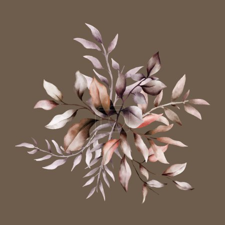 Illustration for Elegant watercolor brown leaves bouquet - Royalty Free Image