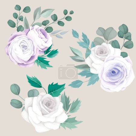 Ilustración de Hermoso ramo de rosas flores y hojas de eucalipto - Imagen libre de derechos