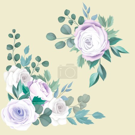Téléchargez les illustrations : Belles fleurs de bouquet roses et feuilles d'eucalyptus - en licence libre de droit