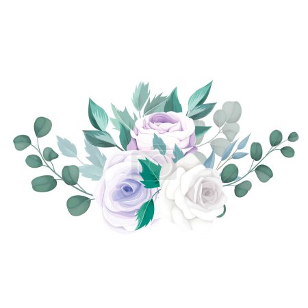 Téléchargez les illustrations : Belles fleurs de bouquet roses et feuilles d'eucalyptus - en licence libre de droit