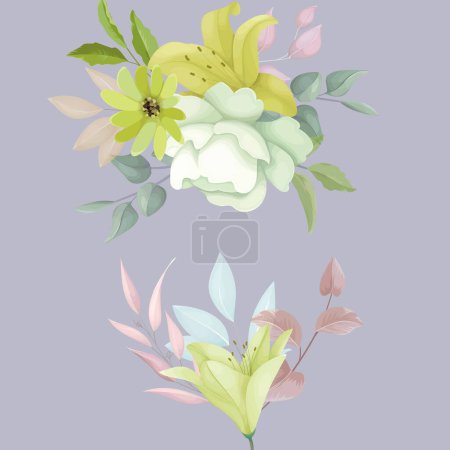 Téléchargez les illustrations : Beau bouquet fleur d'anémone et feuilles - en licence libre de droit