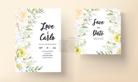 Illustration for Beautiful blooming flower wedding invitation card - Royalty Free Image