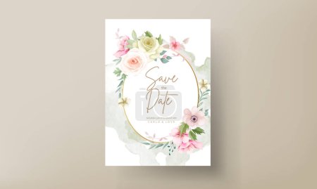 Ilustración de Hermosa flor dibujada a mano y deja invitación de boda - Imagen libre de derechos