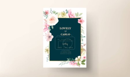 Téléchargez les illustrations : Belle fleur dessinée à la main et laisse invitation de mariage - en licence libre de droit