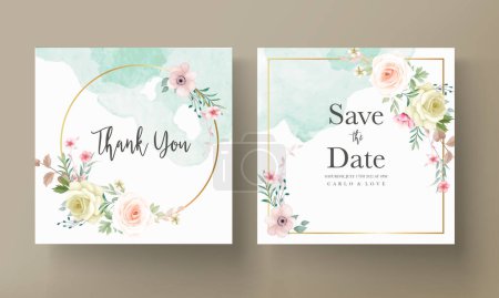 Téléchargez les illustrations : Belle couronne florale carte d'invitation de mariage - en licence libre de droit