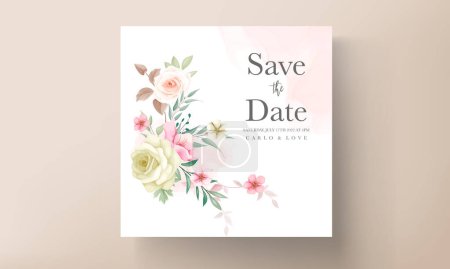 Ilustración de Hermosa corona floral boda invitación tarjeta - Imagen libre de derechos