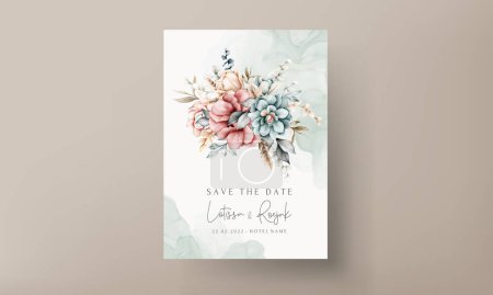 Illustration for Beautiful vintage watercolor floral wedding invitation card - Royalty Free Image