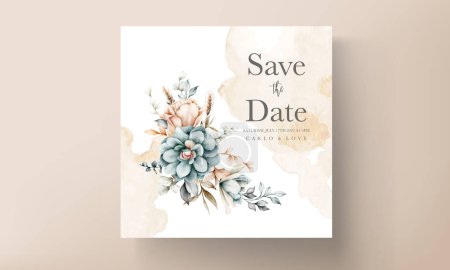Ilustración de Hermosa invitación de boda vintage con corona floral acuarela - Imagen libre de derechos