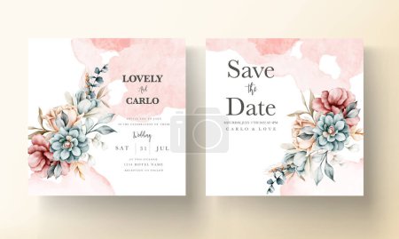 Illustration for Beautiful vintage wedding invitation with watercolor floral wreath - Royalty Free Image