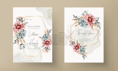 Téléchargez les illustrations : Belle invitation de mariage vintage avec couronne florale aquarelle - en licence libre de droit