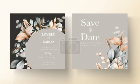 Illustration for Elegant wedding invitation card with bohemian leaves watercolor - Royalty Free Image