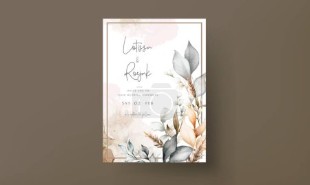 Illustration for Elegant wedding invitation card with bohemian leaves watercolor - Royalty Free Image