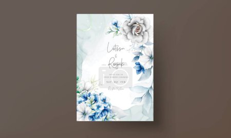Ilustración de Tarjeta de invitación de boda con flores azules y grises - Imagen libre de derechos