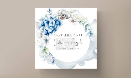 Téléchargez les illustrations : Carte d'invitation de mariage avec floral bleu et gris - en licence libre de droit
