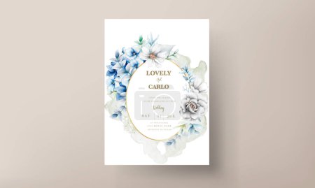Ilustración de Tarjeta de invitación de boda con flores azules y grises - Imagen libre de derechos