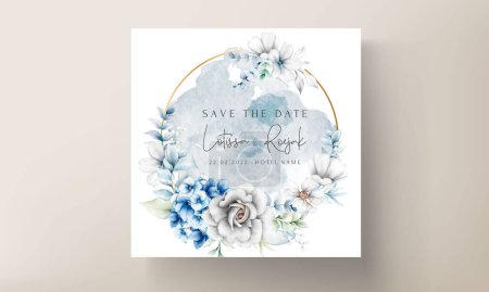 Ilustración de Tarjeta de invitación de boda elegante con hermoso arreglo floral gris y azul - Imagen libre de derechos