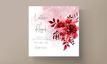 Ilustración de Elegante plantilla de tarjeta de invitación de boda floral marrón rojo - Imagen libre de derechos