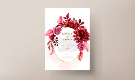 Téléchargez les illustrations : Élégant modèle de carte d'invitation de mariage floral marron rouge - en licence libre de droit
