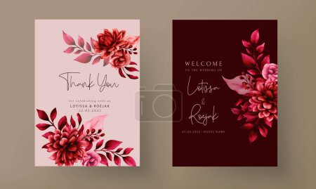 Ilustración de Elegante plantilla de tarjeta de invitación de boda floral marrón rojo - Imagen libre de derechos