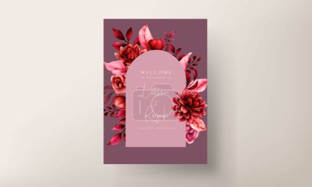 Ilustración de Hermosa flor granate y hojas plantilla de invitación de boda - Imagen libre de derechos